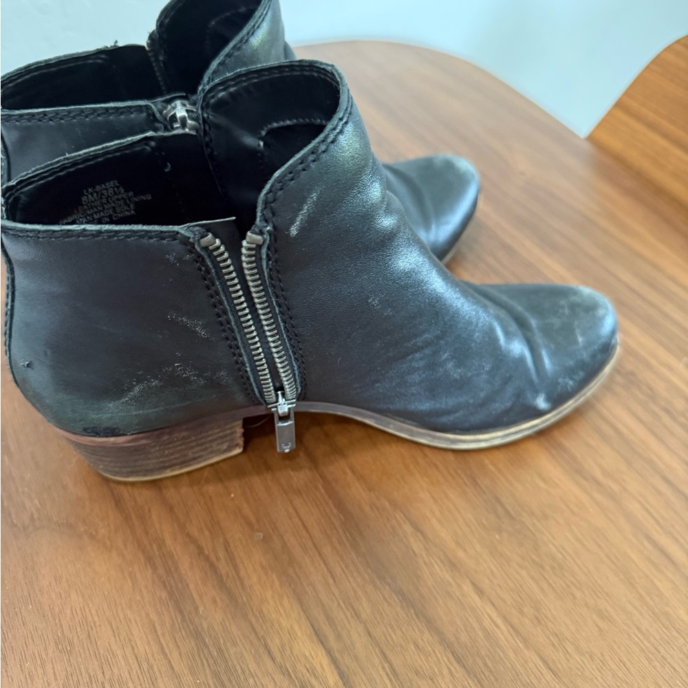 Lucy Black Leather Side-Zip Ankle Booties